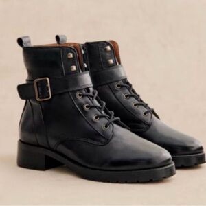 Sezane Dana Ankle Boots Smooth Black - Size 8